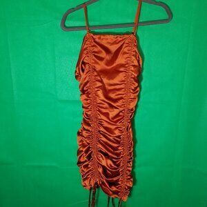 Forever 21 Spaghetti Strap Dress Small Copper Cocktail Ruched Coquette NWOT